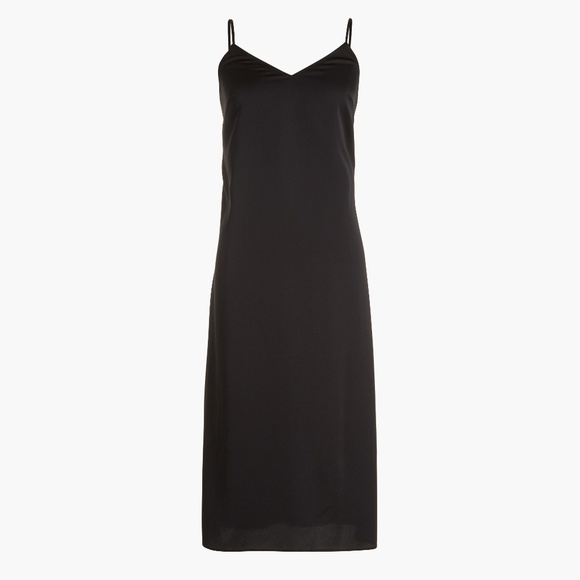 J Crew v neck black satin midi slip dress NWT - Size 10 - Picture 1 of 5